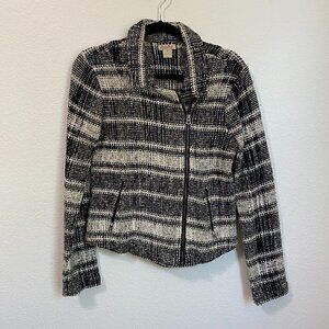 Lucky Brand Womens Harper Tweed Full Zip Moto Jacket Black M Asymmetrical Pocket